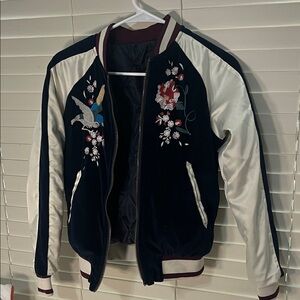 Embroidered Dark Blue and White Women's Jacket (zipper is missing)